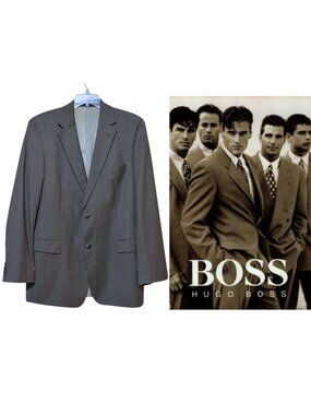 Vintage 90s Hugo Boss Bertolucci Jacket 48 L Blazer Sharkskin 100% Virgin Wool